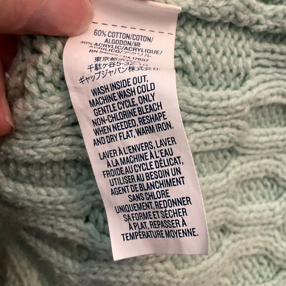 Old Navy textured fisherman sweater Mint Green Honeycomb knit pullover cotton M - Picture 7 of 13
